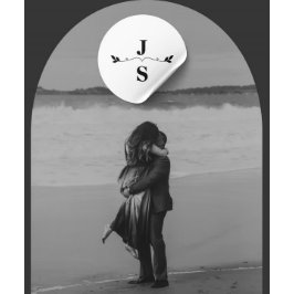 Pegatina Redonda Elegante Boda de Monograma Blanco y Negro