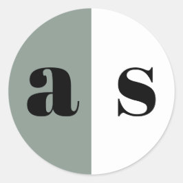 Pegatina Redonda Elegante boda de monograma gris verdoso