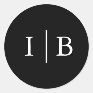 Pegatina Redonda Elegante Boda de Monograma Negro