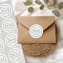 Pegatina Redonda Elegante Boda de Monograma Vintage