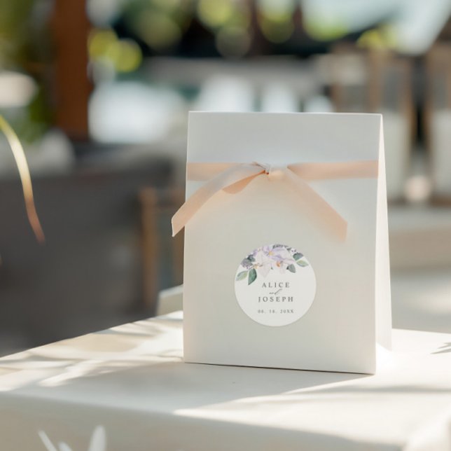 Pegatina Redonda Elegante Boda de orquídeas púrpura y vegetación (Elegant Purple Orchids & Greenery Wedding Classic Round Sticker)