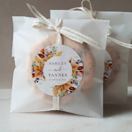 Pegatina Redonda Elegante Boda de otoño de hojas de otoño