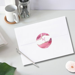 Pegatina Redonda Elegante Boda de piedra rosa y oro Agate