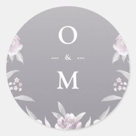 Pegatina Redonda Elegante boda de platería floral Chinoiserie monog