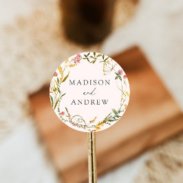 Pegatina Redonda Elegante Boda de Rubor Wreath Wreath de verano