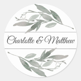Pegatina Redonda Elegante Boda de saltos botánicos