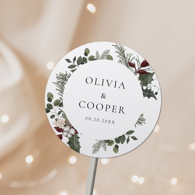Pegatina Redonda Elegante Boda de Verdor de Invierno (Subido por el creador)