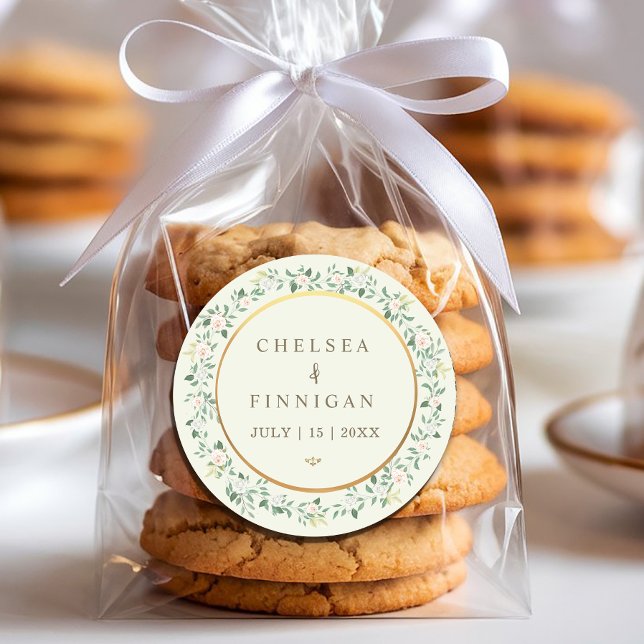 Pegatina Redonda Elegante Boda del arco floral (Elegant Floral Arch Wedding Classic Round Sticker #thankyousticker #weddingsticker #plushpinkgold)