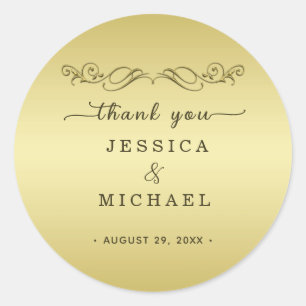Pegatina Redonda Elegante boda del Ornate Gold de lujo