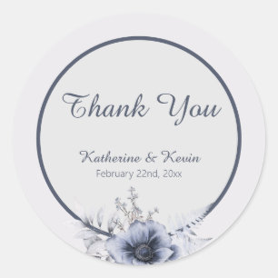 Pegatina Redonda Elegante Boda Dusty Blue Floral