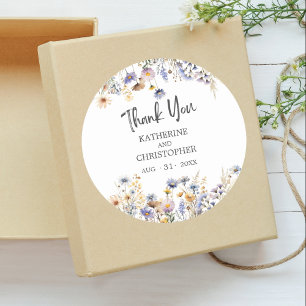Pegatina Redonda Elegante Boda Dusty Blue Floral Gracias