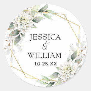 Pegatina Redonda Elegante Boda Dusty Blue Floral Greeneration