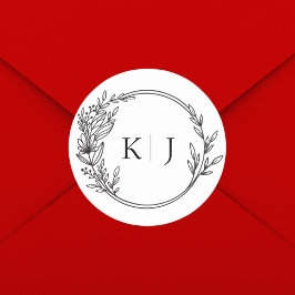 Pegatina Redonda Elegante Boda editable de monograma