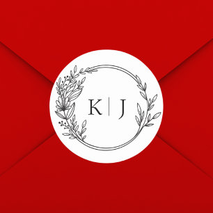 Pegatina Redonda Elegante Boda editable de monograma