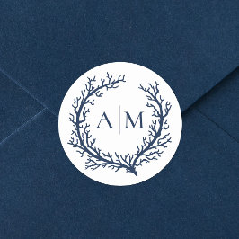 Pegatina Redonda Elegante Boda en Playa Monograma