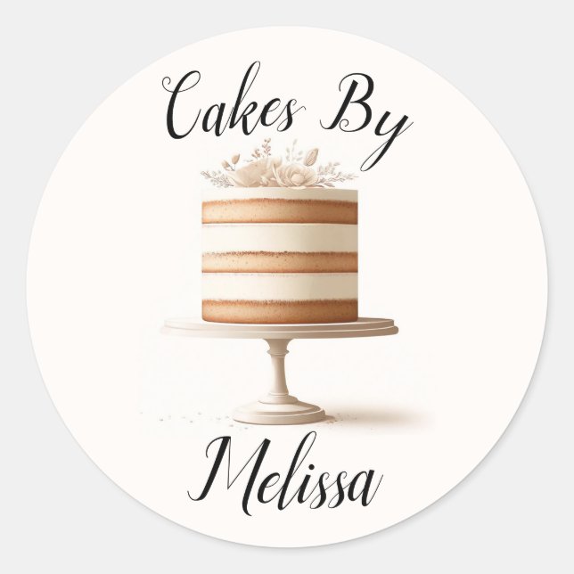 Pegatina Redonda Elegante Boda floral blanco de capa panadería (Anverso)