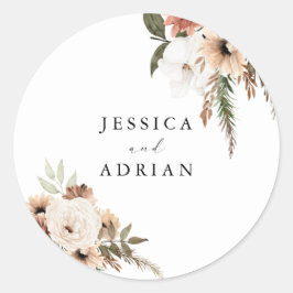 Pegatina Redonda Elegante Boda Floral Boho