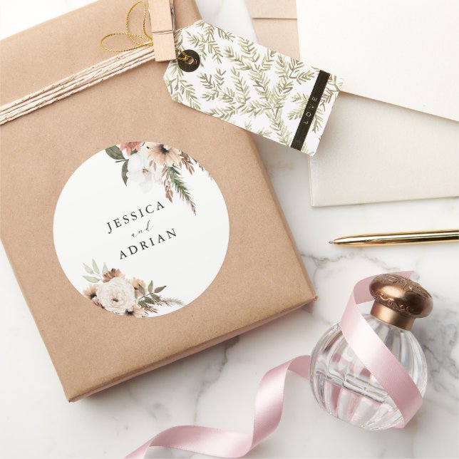 Pegatina Redonda Elegante Boda Floral Boho (Regalar)