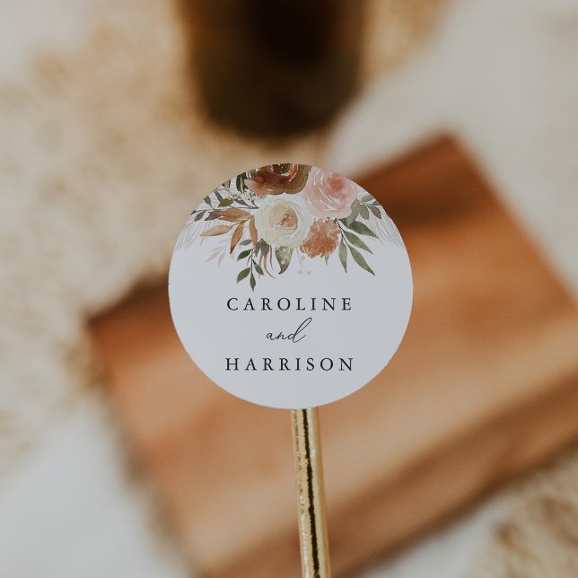 Pegatina Redonda Elegante Boda Floral Boho Terracotta (Subido por el creador)