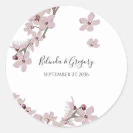 Pegatina Redonda Elegante Boda Floral Cherry Blossom