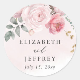 Pegatina Redonda Elegante Boda floral de la primavera de verano del