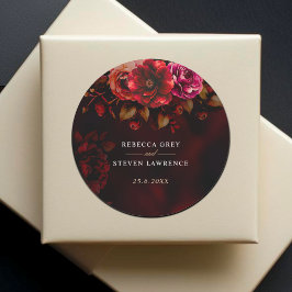 Pegatina Redonda Elegante Boda floral negro negro negro morado romá