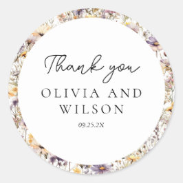 Pegatina Redonda Elegante Boda floral púrpura claro