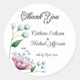 Pegatina Redonda Elegante Boda floral suave romance botánico