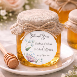 Pegatina Redonda Elegante Boda floral suave romance botánico