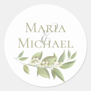 Pegatina Redonda Elegante boda Foliage Sage Greeneration Simple Fav