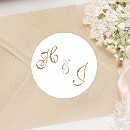 Pegatina Redonda Elegante Boda formal monograma clásico