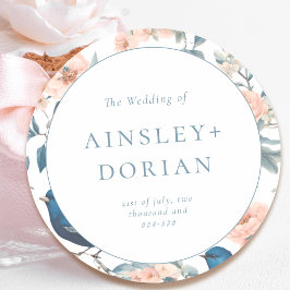Pegatina Redonda Elegante Boda francés vintage floral Chinoiserie