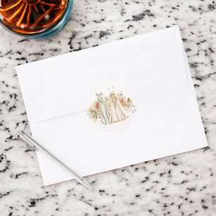 Pegatina Redonda Elegante Boda gay dos novias vestidas con vestidos