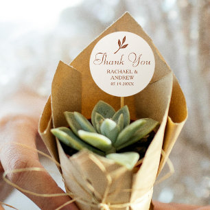 Pegatina Redonda Elegante Boda Gracias Crema Terracota Simple