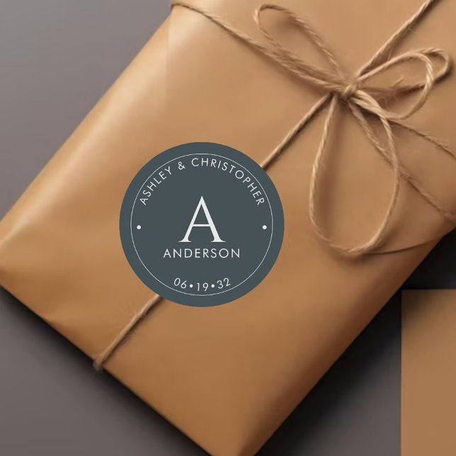 Pegatina Redonda Elegante Boda Gris de pizarra moderna (Subido por el creador)