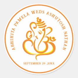 Pegatina Redonda Elegante Boda hindú Ganesha