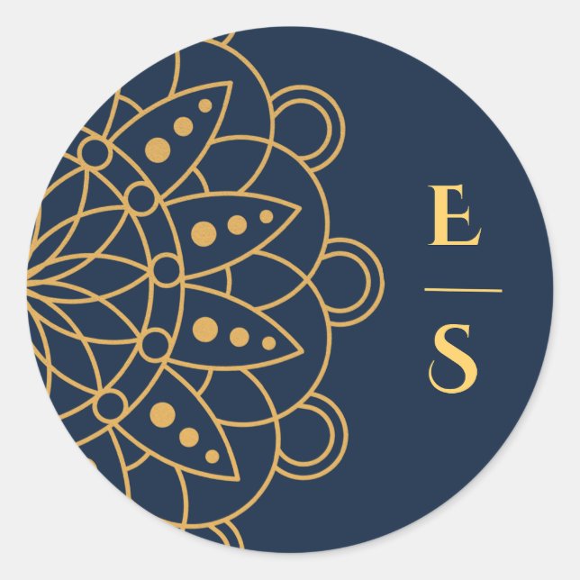 Pegatina Redonda Elegante Boda indio de Rangoli (Anverso)