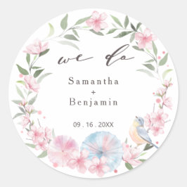 Pegatina Redonda Elegante Boda japonés de flores de cerezo Sakura