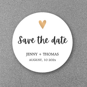 Pegatina Redonda Elegante boda limpia corazón de oro Save the date