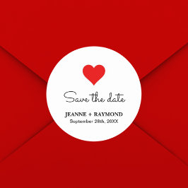 Pegatina Redonda Elegante Boda Limpia del Corazón Rojo Salva la fec