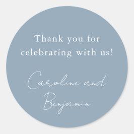 Pegatina Redonda Elegante Boda Minimalista Dusty Blue Gracias