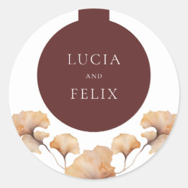 Pegatina Redonda Elegante Boda Minimalista floral de otoño