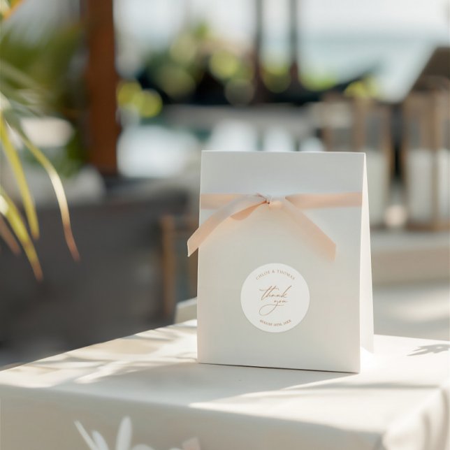 Pegatina Redonda Elegante Boda Minimalista Gracias (Elegant Minimalist Wedding Thank You Classic Round Sticker)