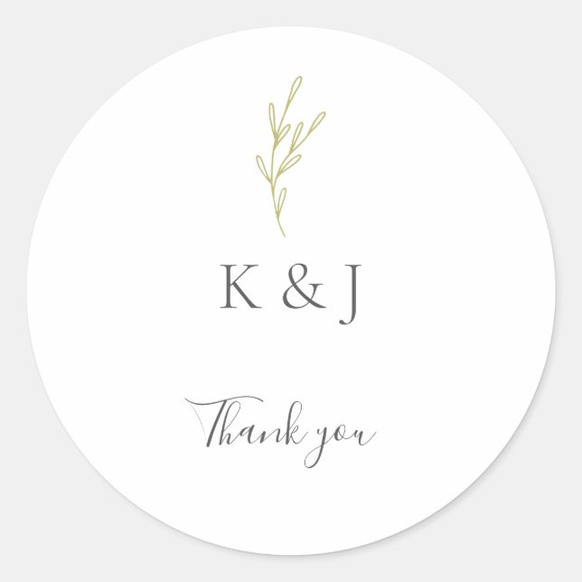Pegatina Redonda Elegante Boda Minimalista Gracias Leaf Green (Anverso)