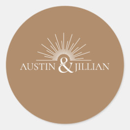 Pegatina Redonda Elegante Boda minimalista moderno cuadrado de sobr