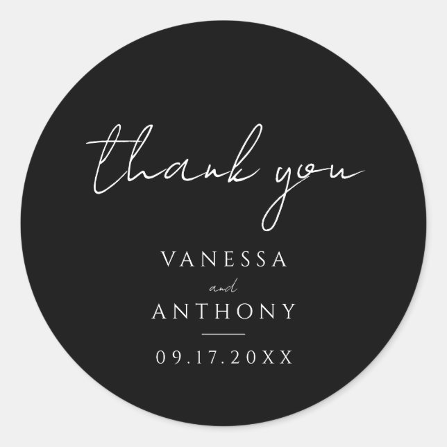 Pegatina Redonda Elegante Boda Minimalista Moderno Gracias (Anverso)
