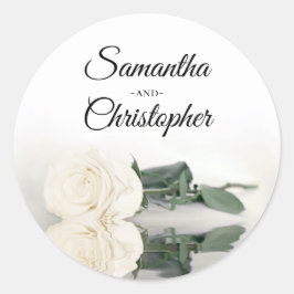 Pegatina Redonda Elegante Boda Mirrored Ivory White Rose