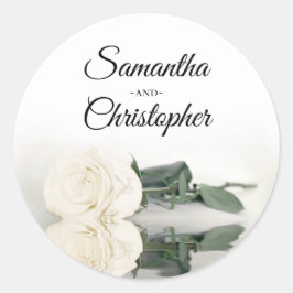 Pegatina Redonda Elegante Boda Mirrored Ivory White Rose