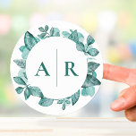 Pegatina Redonda Elegante Boda moderno de color verde Verde azulado<br><div class="desc">La hermosa vegetación verde azulada hace una declaración elegante para sus sellos para sobres de invitación a la boda. Puede personalizar su información y cambiar la redacción para que se ajuste a su evento.</div>
