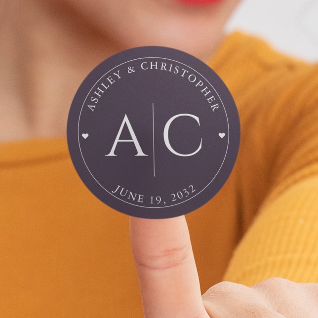 Pegatina Redonda Elegante Boda moderno oscuro morado (Subido por el creador)